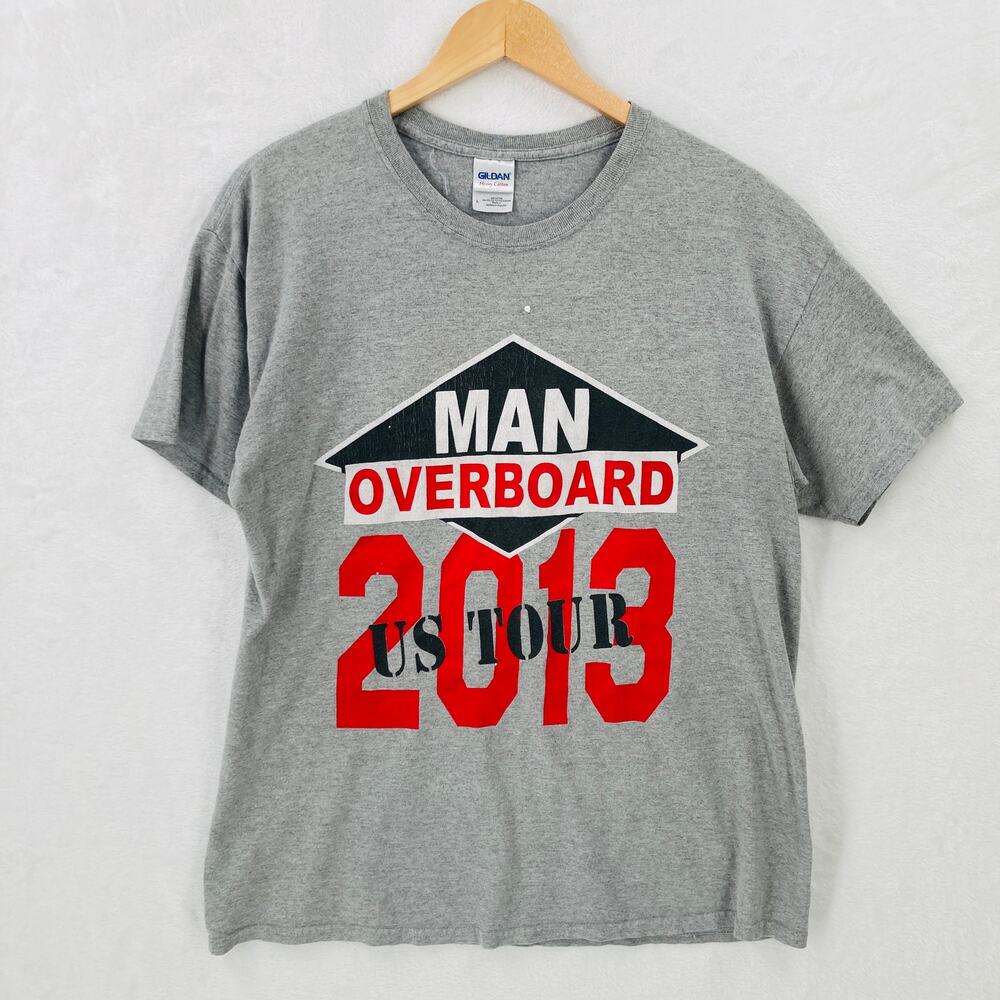 Man Overboard Band Shirt Adult Large 2013 US Tour Gray Gildan Pop Punk